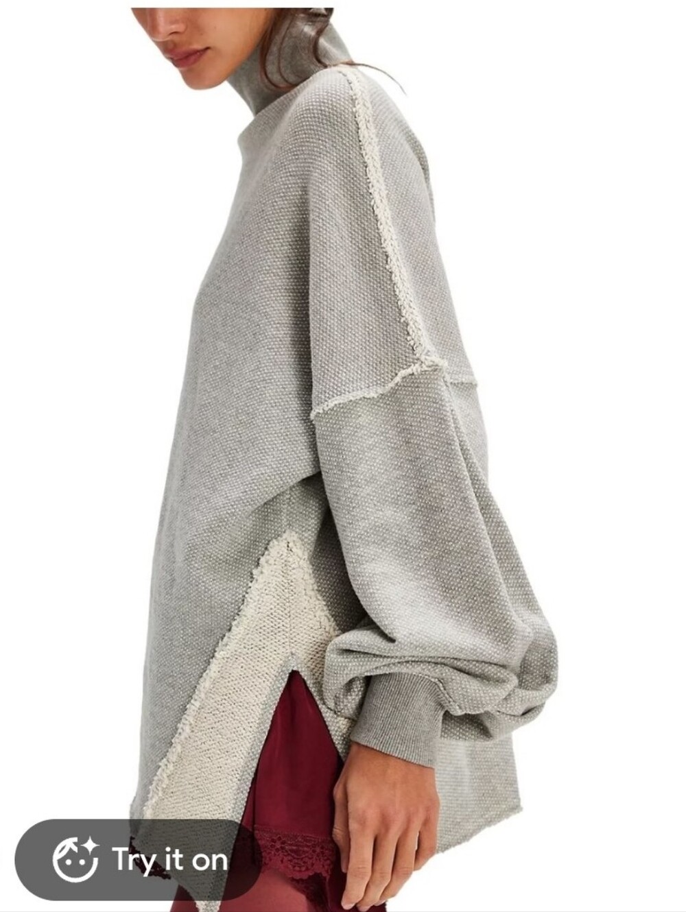 We The Free Wonderful Pullover French Terry Sweatshirt L Gray Raw Hem Oversized
